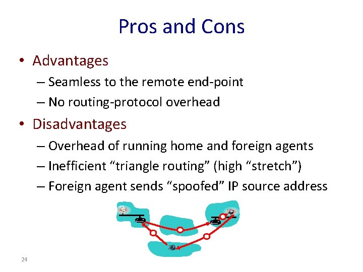 Pros and Cons • Advantages – Seamless to the remote end-point – No routing-protocol