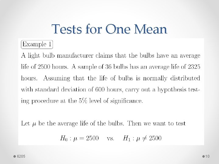 Tests for One Mean 6205 10 
