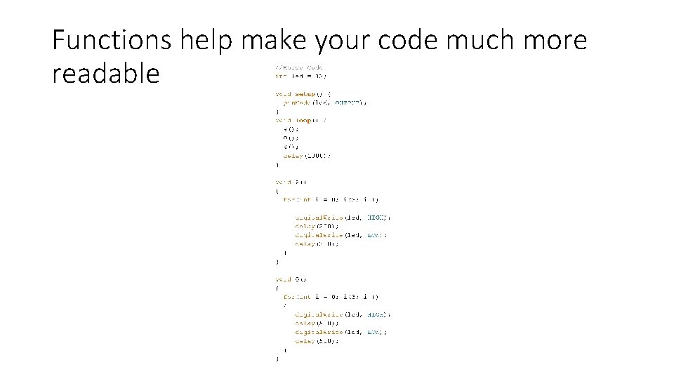 Functions help make your code much more readable 