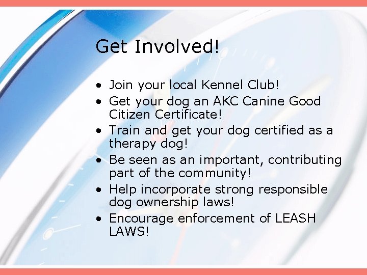 Get Involved! • Join your local Kennel Club! • Get your dog an AKC