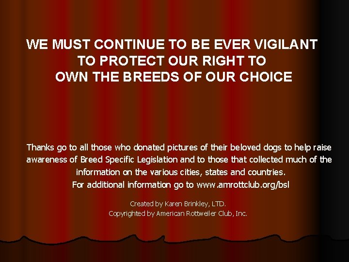 WE MUST CONTINUE TO BE EVER VIGILANT TO PROTECT OUR RIGHT TO OWN THE