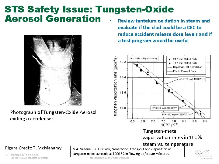 STS Safety Issue: Tungsten-Oxide Aerosol Generation • Review tantalum oxidation in steam and evaluate