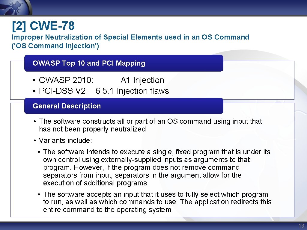 [2] CWE-78 Improper Neutralization of Special Elements used in an OS Command ('OS Command