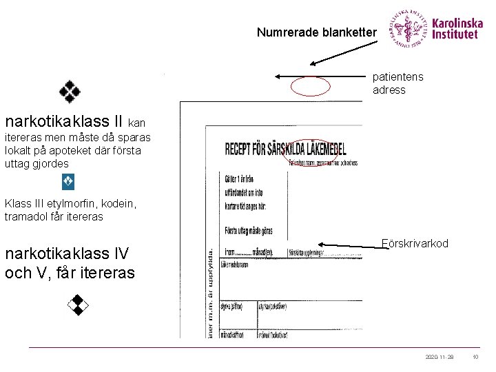 Numrerade blanketter patientens adress narkotikaklass II kan itereras men måste då sparas lokalt på