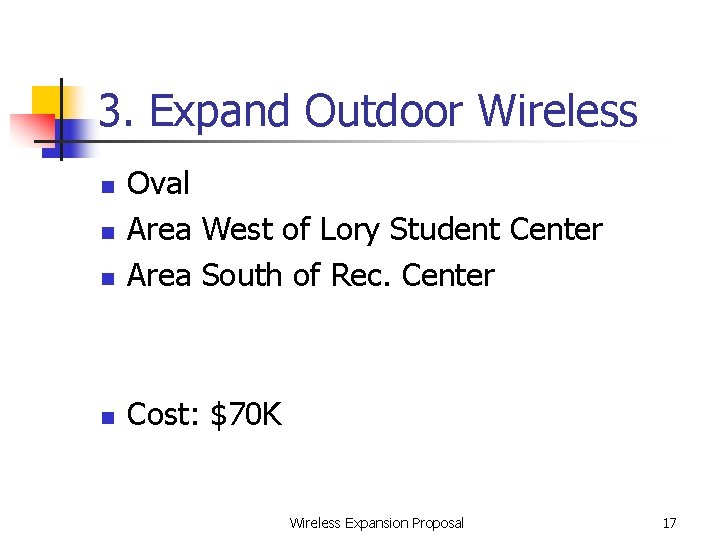 3. Expand Outdoor Wireless n Oval Area West of Lory Student Center Area South