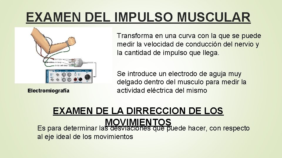 EXAMEN DEL IMPULSO MUSCULAR Transforma en una curva con la que se puede medir