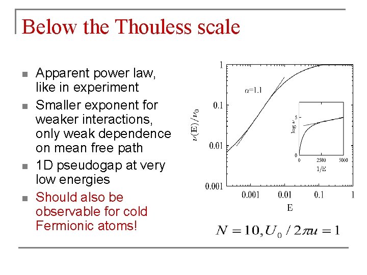 Below the Thouless scale n n Apparent power law, like in experiment Smaller exponent