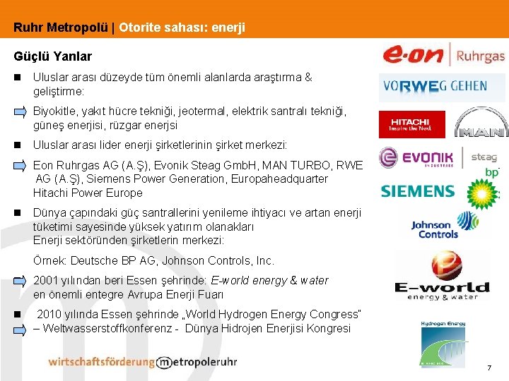 Ruhr Metropolü | Otorite sahası: enerji Güçlü Yanlar n Uluslar arası düzeyde tüm önemli