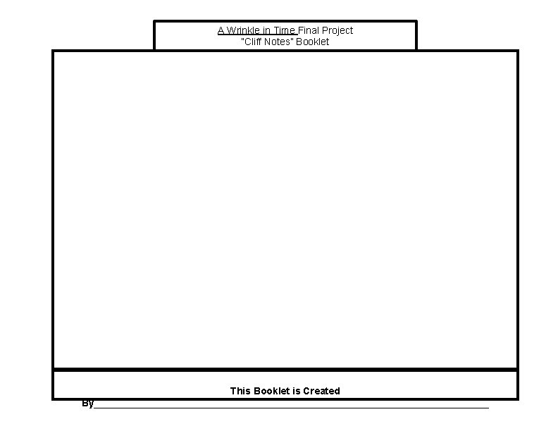 A Wrinkle in Time Final Project “Cliff Notes” Booklet This Booklet is Created By____________________________________