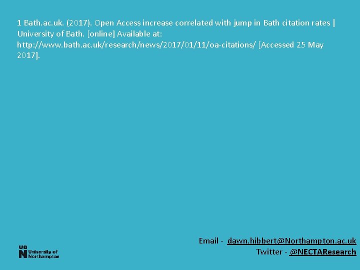 1 Bath. ac. uk. (2017). Open Access increase correlated with jump in Bath citation