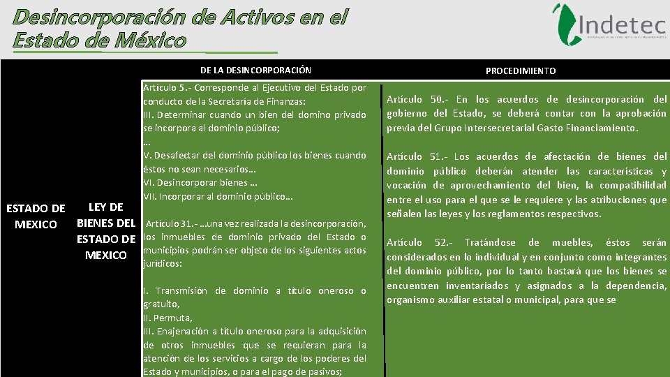 Desincorporación de Activos en el Estado de México DE LA DESINCORPORACIÓN PROCEDIMIENTO Artículo 5.
