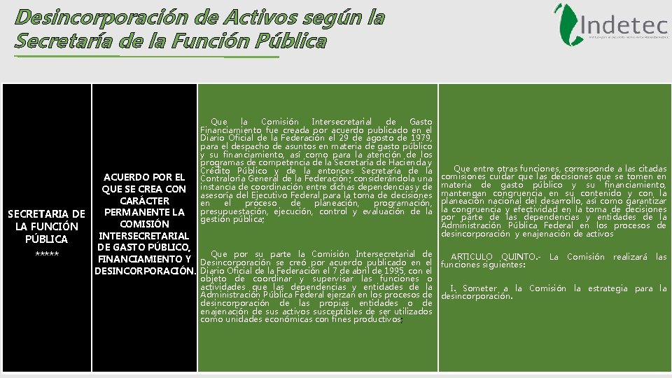 Desincorporación de Activos según la Secretaría de la Función Pública Que la Comisión Intersecretarial