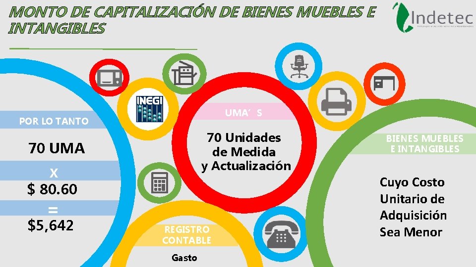 MONTO DE CAPITALIZACIÓN DE BIENES MUEBLES E INTANGIBLES UMA’S POR LO TANTO 70 Unidades