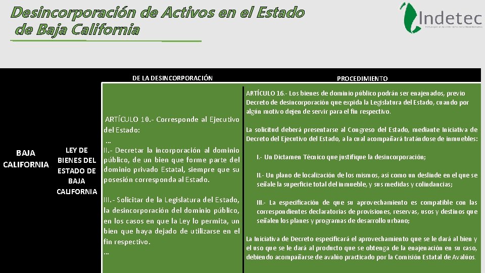 Desincorporación de Activos en el Estado de Baja California DE LA DESINCORPORACIÓN ARTÍCULO 10.