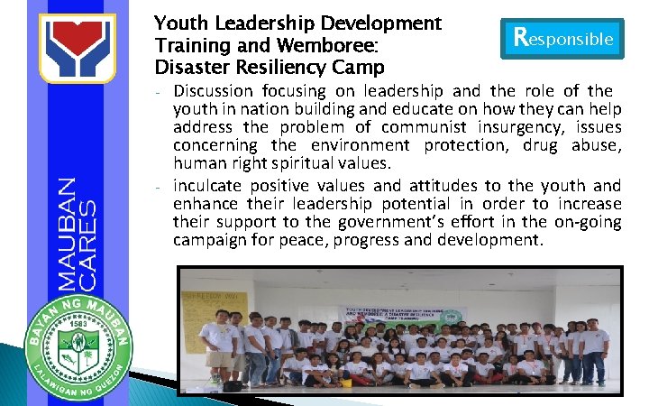 Youth Leadership Development Responsible Training and Wemboree: Disaster Resiliency Camp - Discussion focusing on