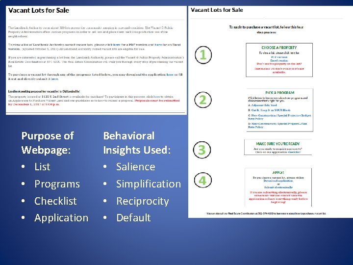 Purpose of Webpage: • List • Programs • Checklist • Application Behavioral Insights Used: