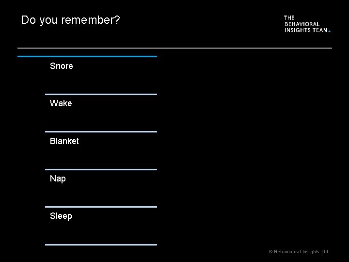 Do you remember? Snore Wake Blanket Nap Sleep © Behavioural Insights Ltd 