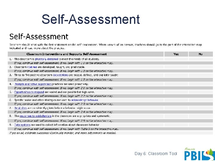 Self-Assessment Day 6: Classroom Tool 