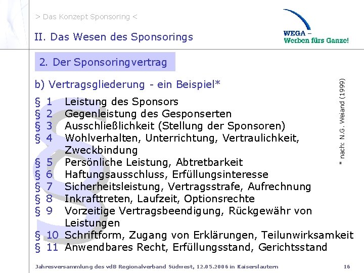 > Das Konzept Sponsoring < II. b) Vertragsgliederung II. Das Wesen des Sponsorings §