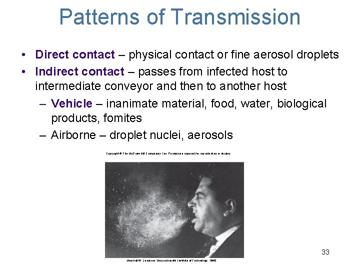Patterns of Transmission • Direct contact – physical contact or fine aerosol droplets •