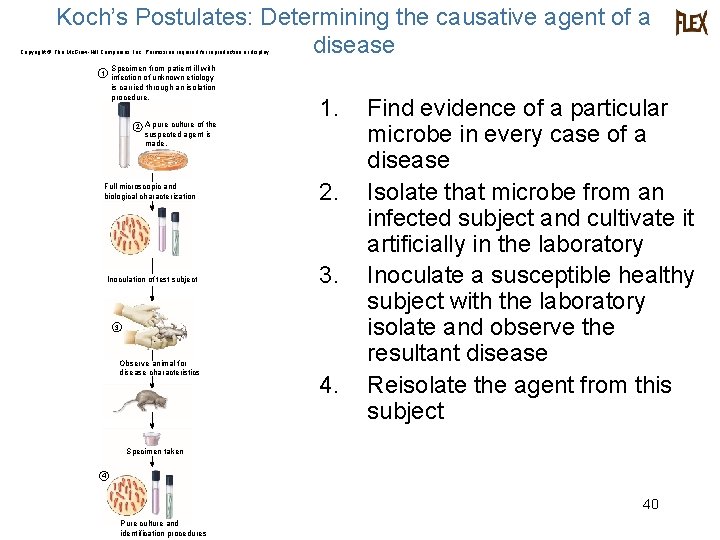 Koch’s Postulates: Determining the causative agent of a disease Copyright © The Mc. Graw-Hill