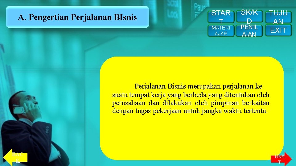 A. Pengertian Perjalanan BIsnis STAR T MATERI AJAR SK/K D PENIL AIAN TUJU AN