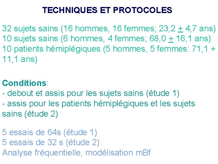 TECHNIQUES ET PROTOCOLES 32 sujets sains (16 hommes, 16 femmes; 23, 2 + 4,