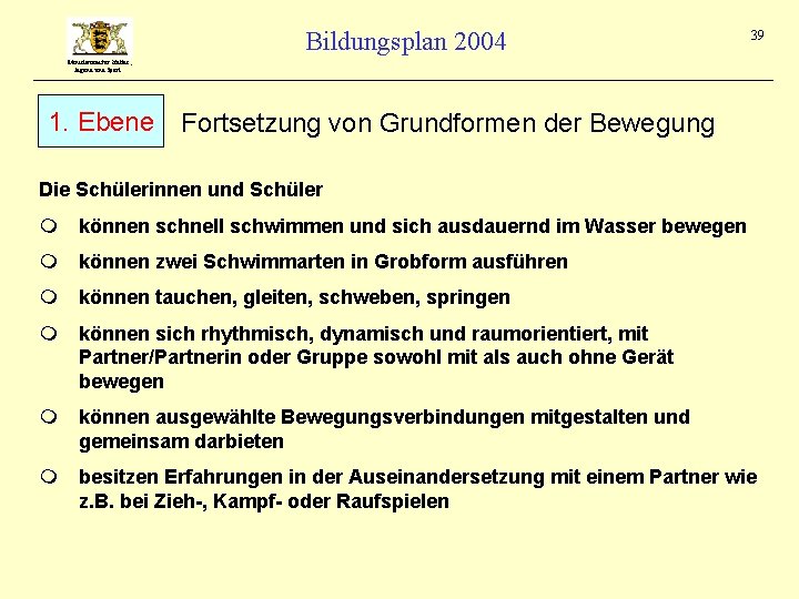 Bildungsplan 2004 39 Ministerium für Kultus, Jugend und Sport 1. Ebene Fortsetzung von Grundformen