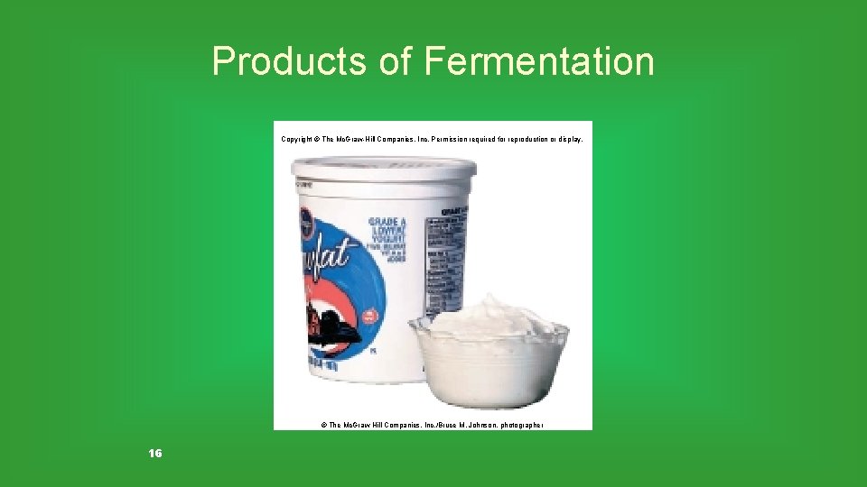 Products of Fermentation Copyright © The Mc. Graw-Hill Companies, Inc. Permission required for reproduction