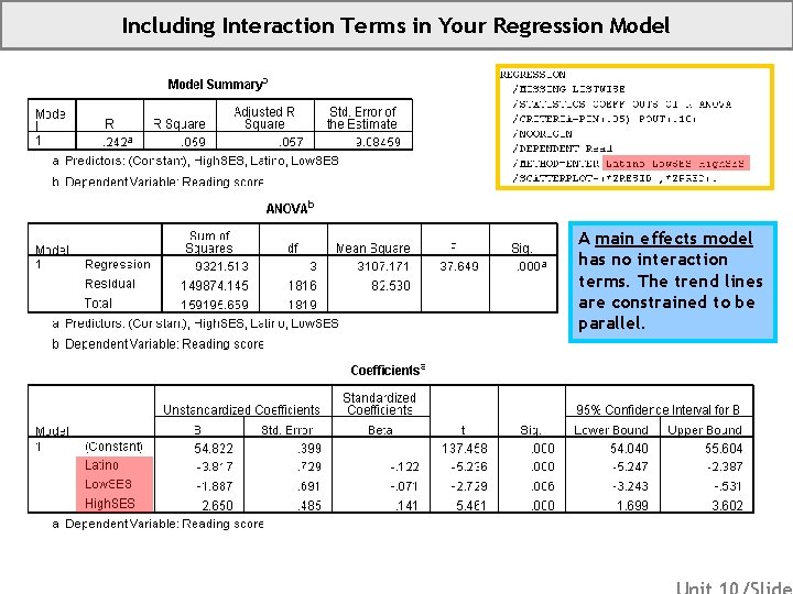 Including Interaction Terms in Your Regression Model A main effects model has no interaction