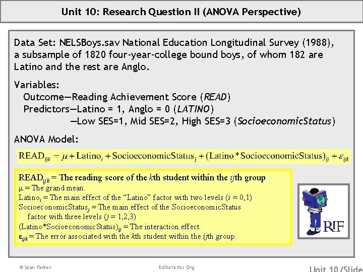 Unit 10: Research Question II (ANOVA Perspective) Data Set: NELSBoys. sav National Education Longitudinal