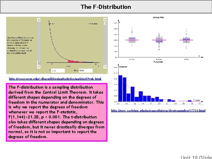 The F-Distribution http: //www. uvm. edu/~dhowell/Seeing. Statistics. Applets/FProb. html The F-distribution is a sampling