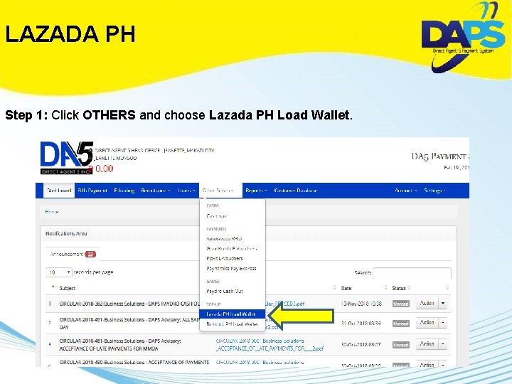 LAZADA PH Step 1: Click OTHERS and choose Lazada PH Load Wallet. 