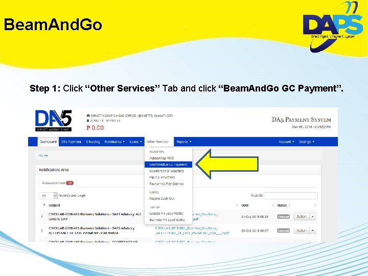 Beam. And. Go Step 1: Click “Other Services” Tab and click “Beam. And. Go