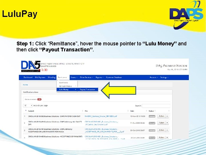 Lulu. Pay Step 1: Click “Remittance”, hover the mouse pointer to “Lulu Money” and