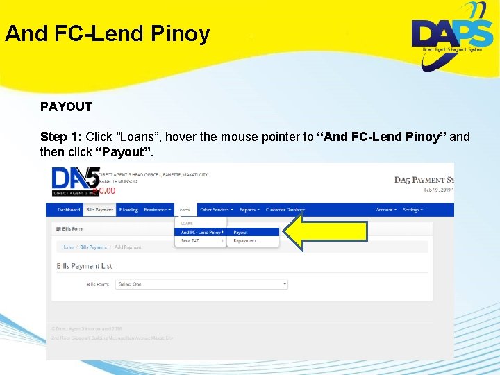 And FC-Lend Pinoy PAYOUT Step 1: Click “Loans”, hover the mouse pointer to “And