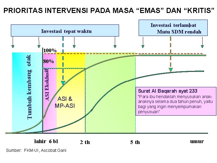 PRIORITAS INTERVENSI PADA MASA “EMAS” DAN “KRITIS” Investasi terlambat , Mutu SDM rendah Investasi