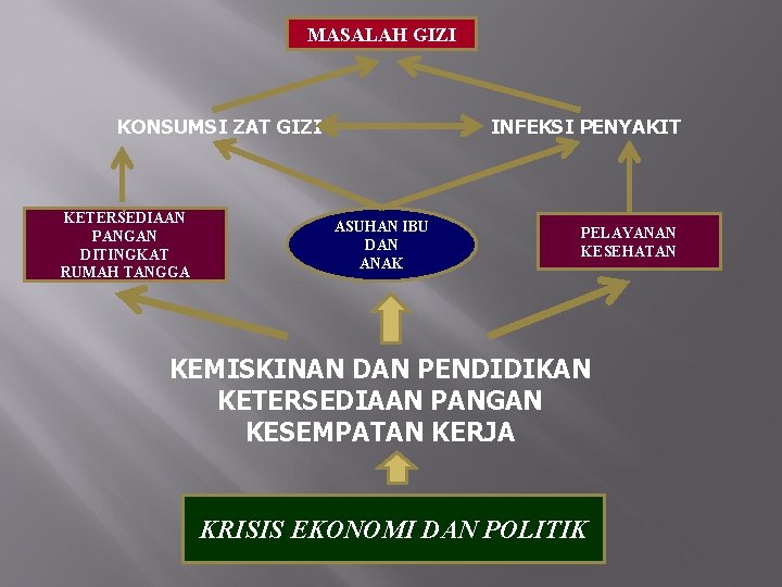 MASALAH GIZI KONSUMSI ZAT GIZI KETERSEDIAAN PANGAN DITINGKAT RUMAH TANGGA INFEKSI PENYAKIT ASUHAN IBU