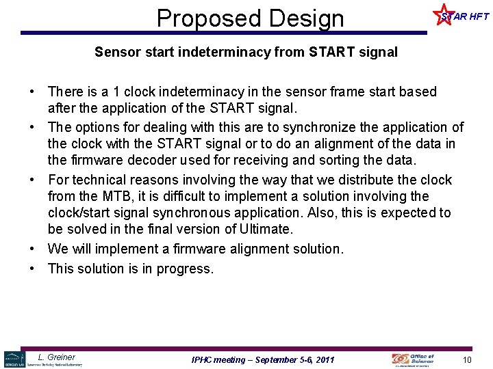 Proposed Design STAR HFT Sensor start indeterminacy from START signal • There is a