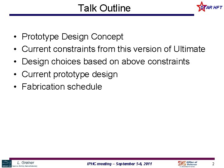 Talk Outline • • • STAR HFT Prototype Design Concept Current constraints from this