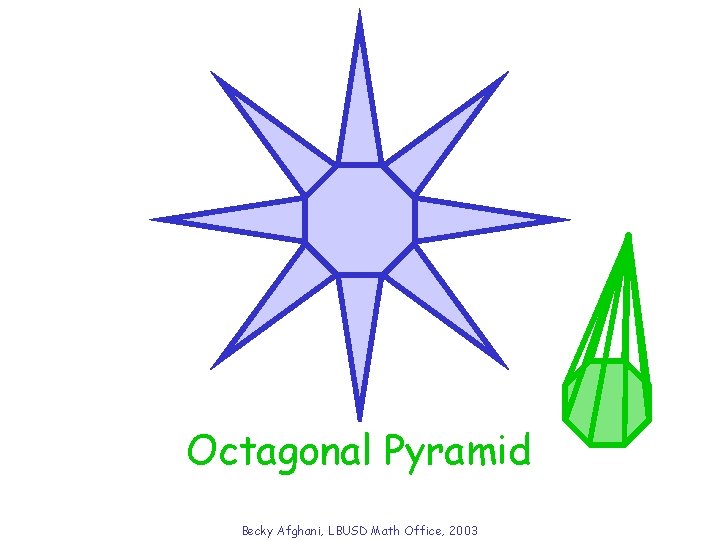 Octagonal Pyramid What solid will this net form? Becky Afghani, LBUSD Math Office, 2003