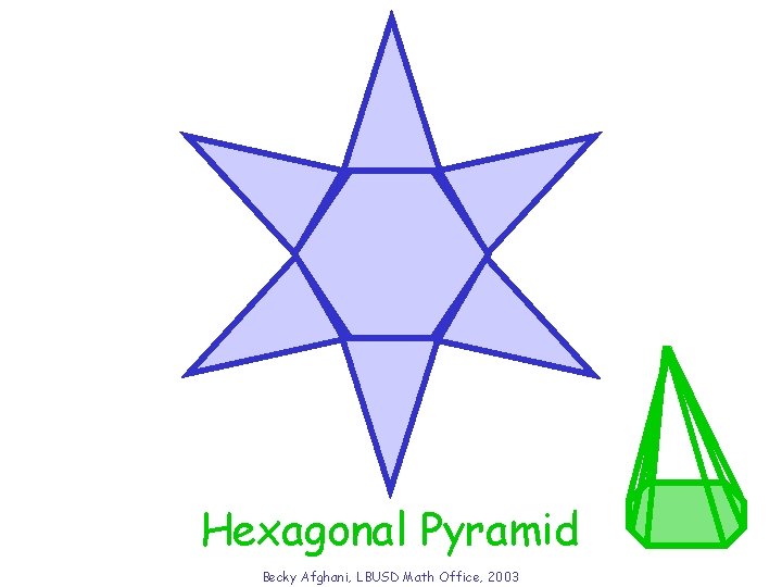 Hexagonal Pyramid What solid will this net form? Becky Afghani, LBUSD Math Office, 2003