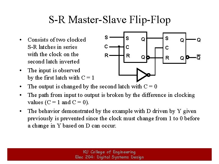 S-R Master-Slave Flip-Flop S S S Q • Consists of two clocked Q Q