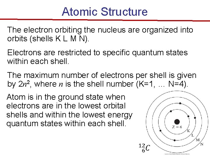 Atomic Structure The electron orbiting the nucleus are organized into orbits (shells K L