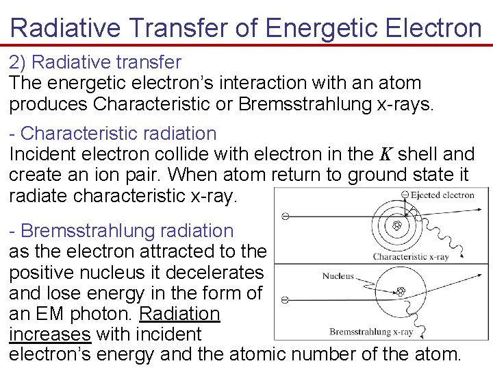 Radiative Transfer of Energetic Electron 2) Radiative transfer The energetic electron’s interaction with an