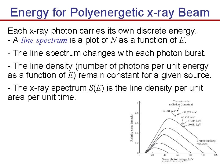 Energy for Polyenergetic x-ray Beam Each x-ray photon carries its own discrete energy. -