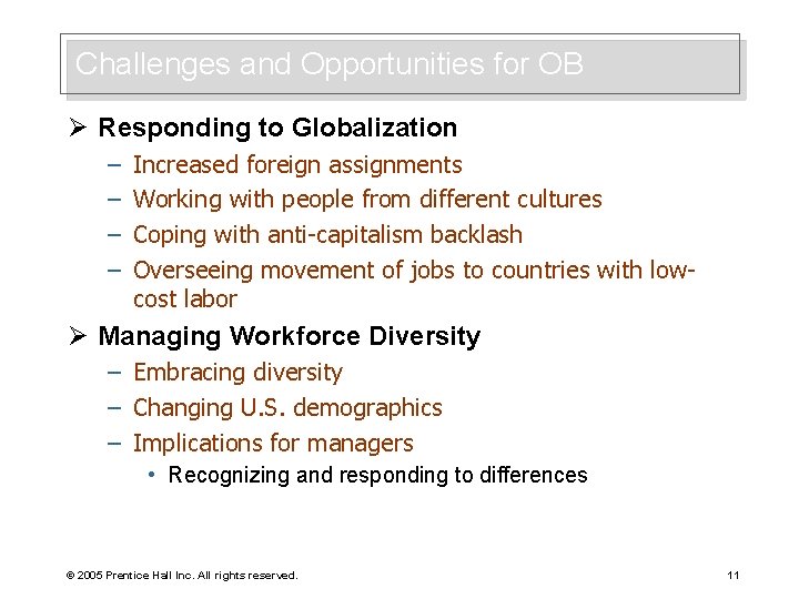 Challenges and Opportunities for OB Ø Responding to Globalization – – Increased foreign assignments