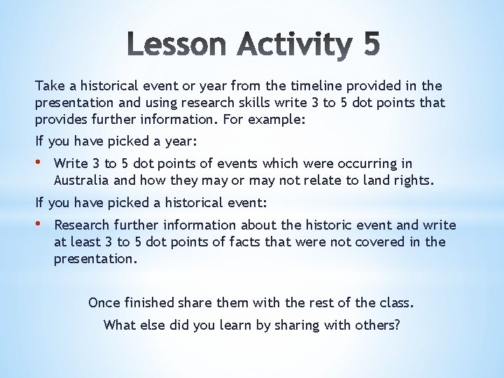 Take a historical event or year from the timeline provided in the presentation and