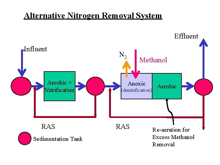 Alternative Nitrogen Removal System Effluent Influent Aerobic + Nitrification RAS Sedimentation Tank N 2