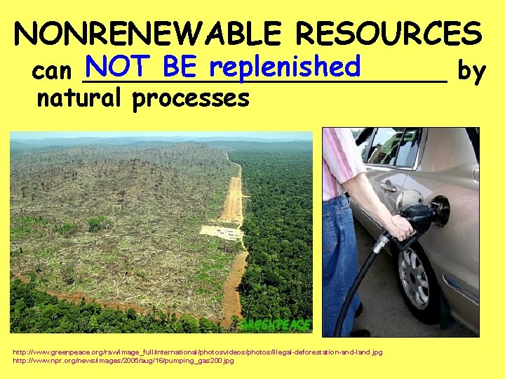 NONRENEWABLE RESOURCES NOT BE replenished can ____________ by natural processes http: //www. greenpeace. org/raw/image_full/international/photosvideos/photos/illegal-deforestation-and-land.